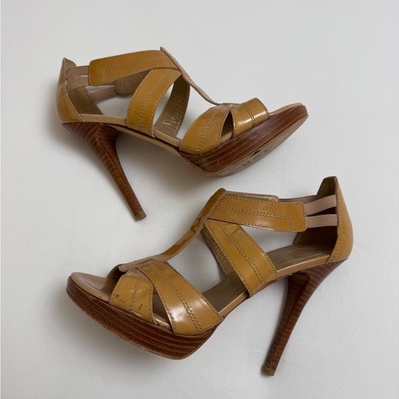 Stuart Weitzman Shoes - Stuart Weitzman Patent Leather Strappy Stiletto Platform Heels Size 8.5 Classic